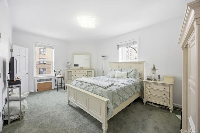 a spacious bedroom with a bed and a cabinets