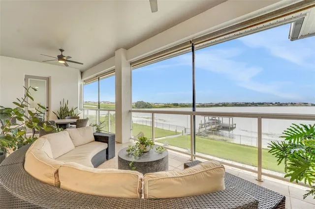 a view of a lake with a outdoor space