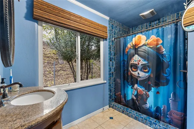 a bathroom with a sink and a large mirror