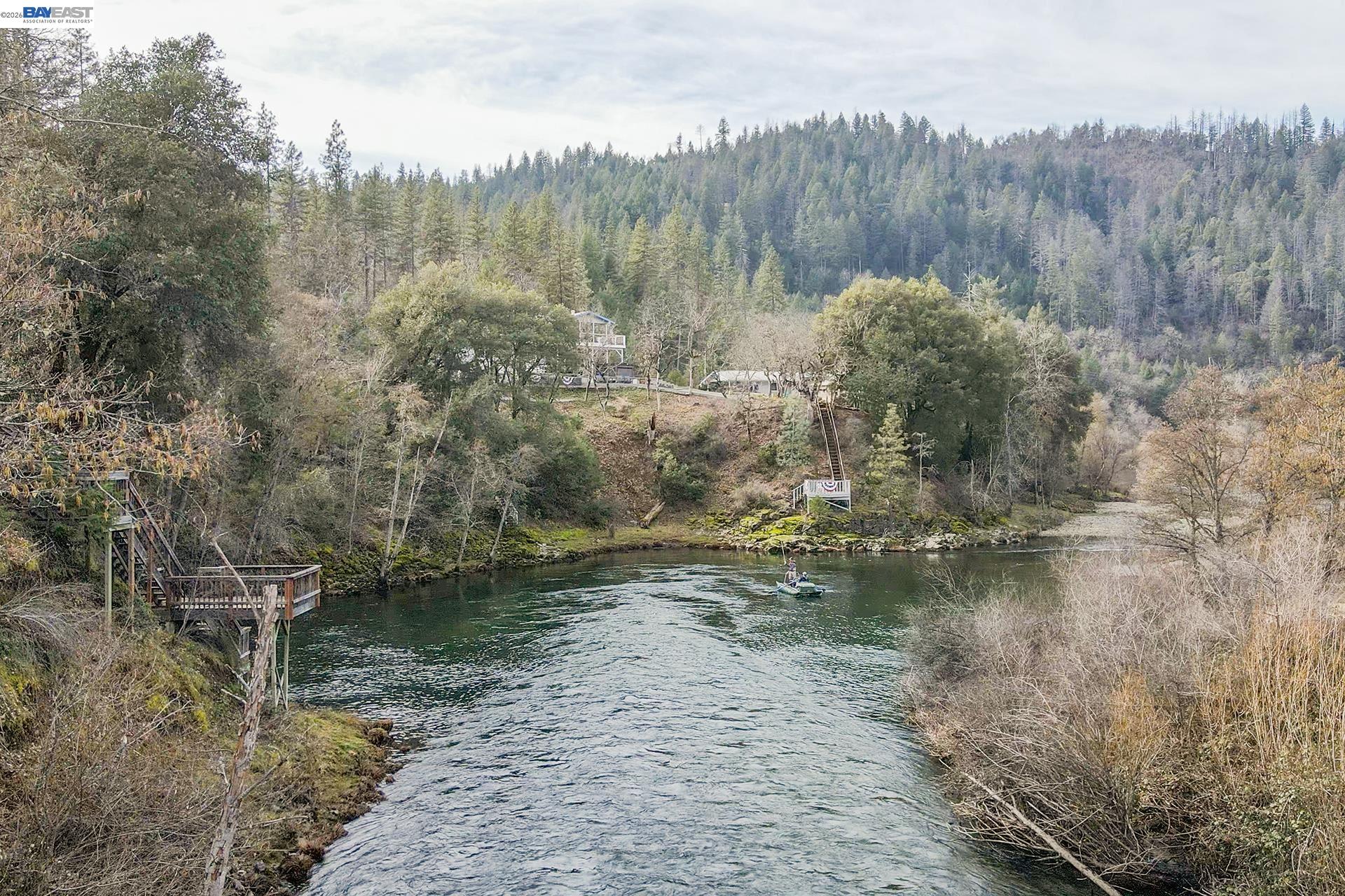 a view of a lake with a mountain and trees
