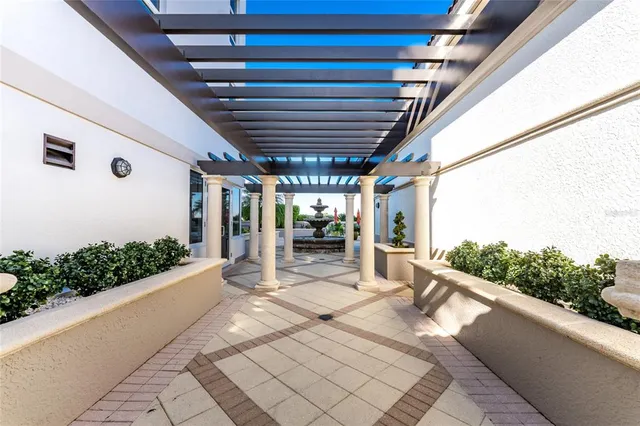 a view of a swimming pool and an ocean view