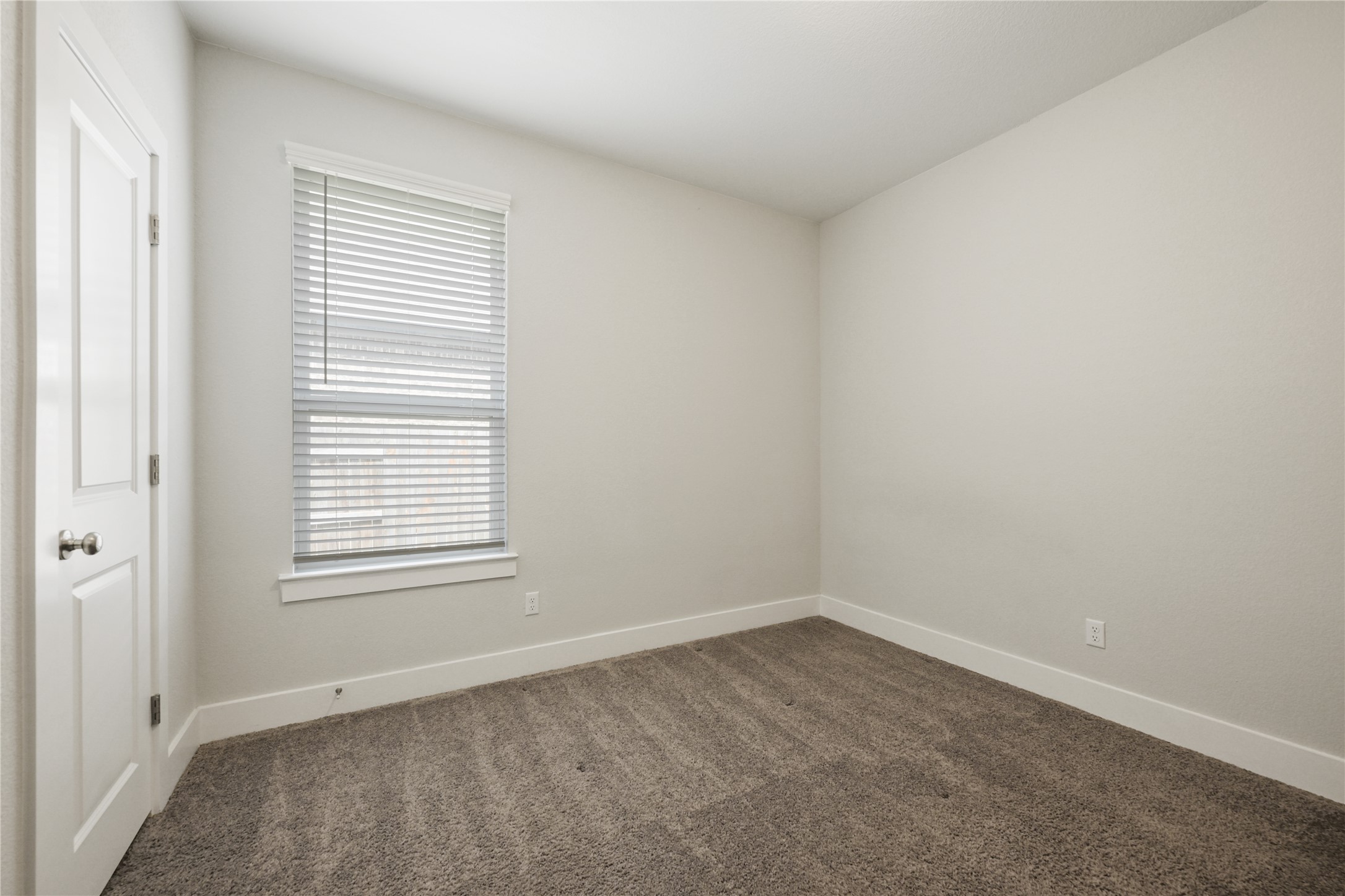 238 Wild Pecan Loop Buda, TX 78610 - Photo 21 of 31 Plush carpeting and a classic multi-panel door frame this quiet, minimalist bedroom space.