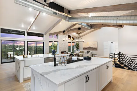 a kitchen with lots of counter top space