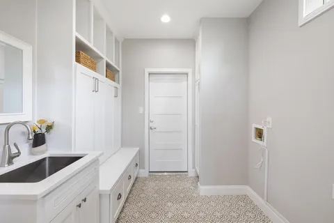 a backyard of a house with lots of green space