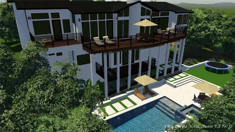 a view of a backyard with sitting area