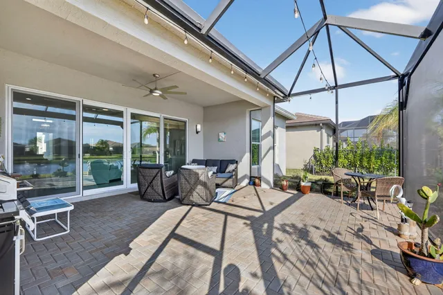 an aerial view of a house with a garden