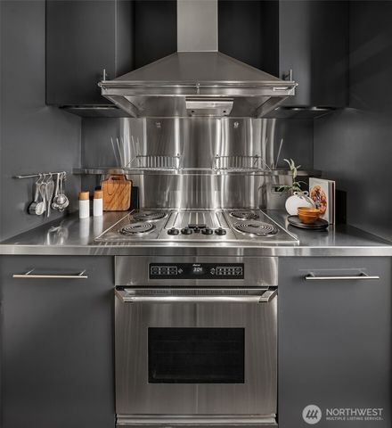 a stove top oven sitting inside of a kitchen