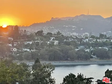 a view of a lake with a mountain