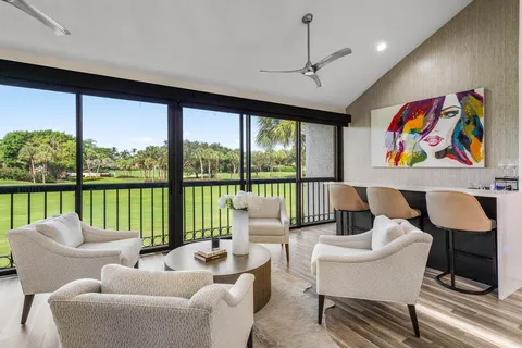 a view of a garden with a lake