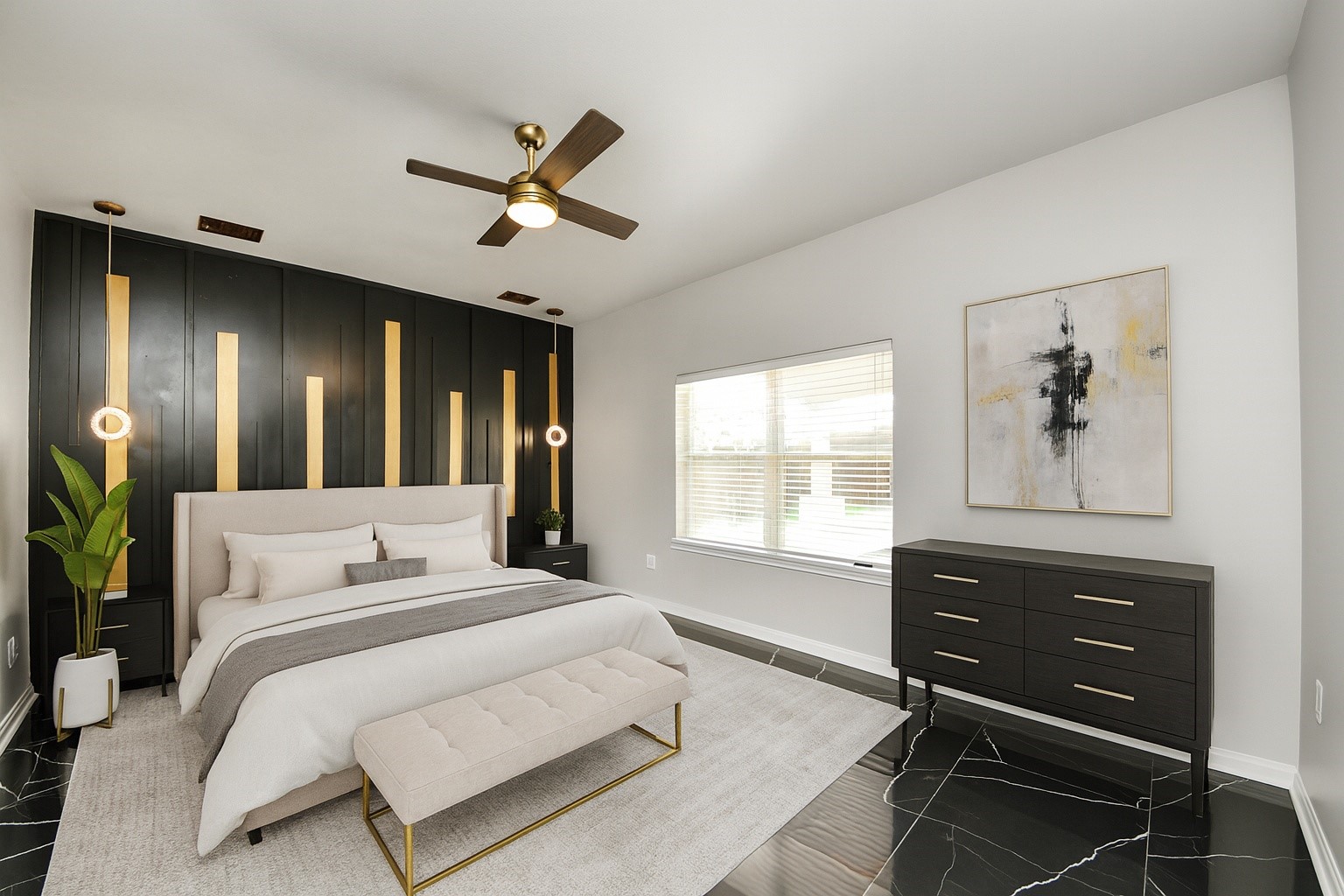 6931 Primrose Road Baytown, TX 77521 - Photo 18 of 50 a bedroom with a bed dresser and wooden floor