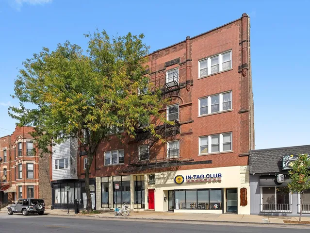 a front view of a multi story building