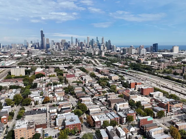 an aerial view of a city