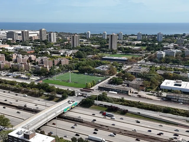 an aerial view of a city