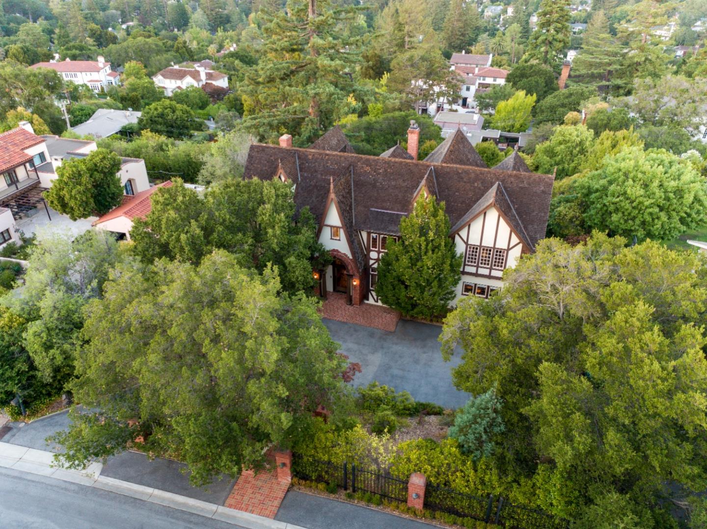 446 El Arroyo Road Hillsborough, CA 94010 - Photo 30 of 32 an aerial view of residential house with outdoor space and trees all around