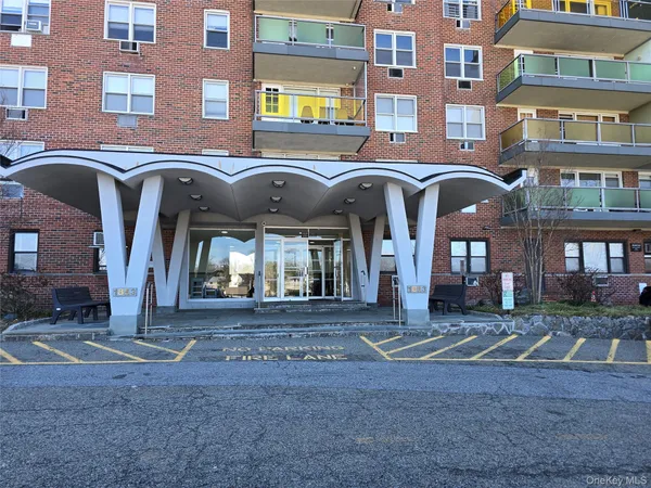 a front view of a multi story building