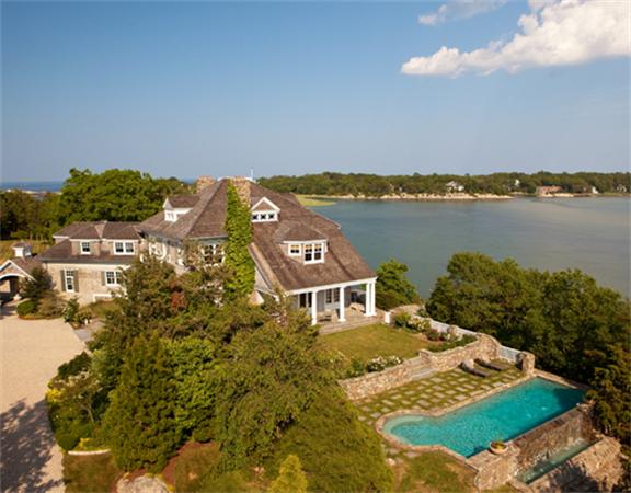 a view of a lake with a mountain in the background