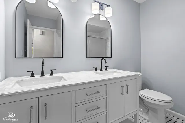 a bathroom with a toilet a sink and mirror