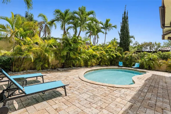a view of swimming pool from a outdoor space