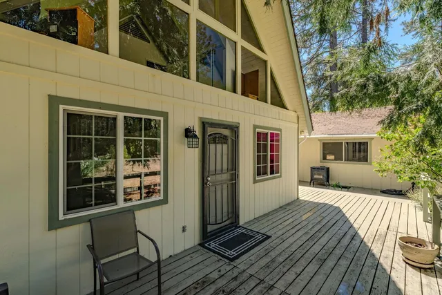 a view of a house with a large window