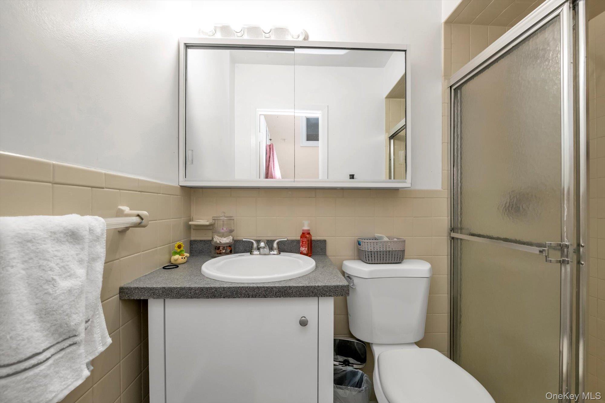 61-26 164th Street Queens, NY 11365 - Photo 11 of 17 a bathroom with a toilet sink and mirror
