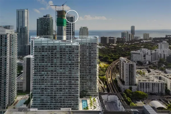 a city view with tall buildings
