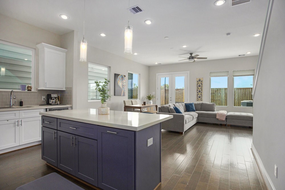 a open kitchen with stainless steel appliances granite countertop lots of counter top space