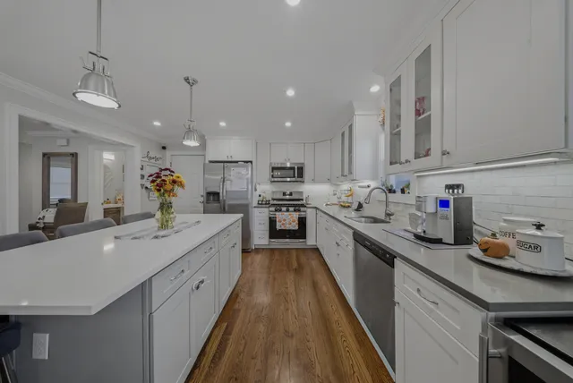 a large kitchen with a lot of counter space