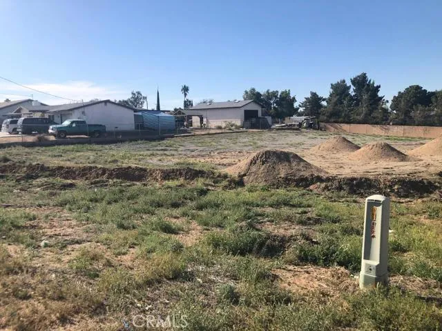 a view of a dry yard with trees
