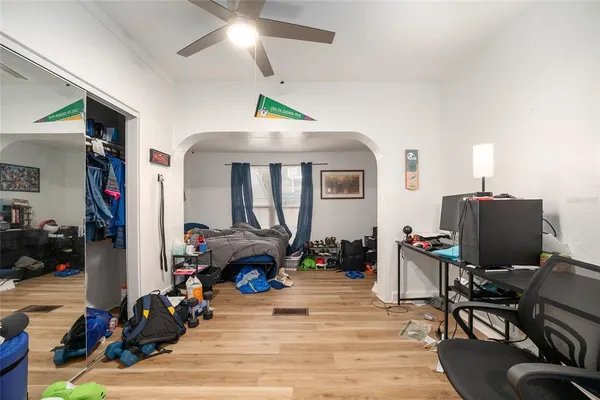 a backyard of a house with seating space