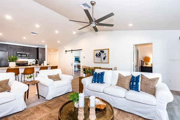 a living room with furniture