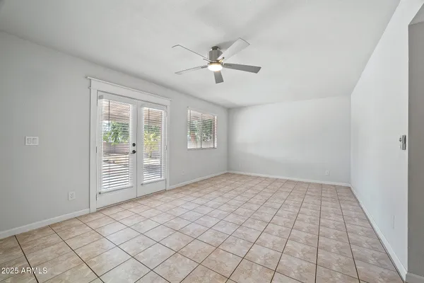 an empty room with cabinet