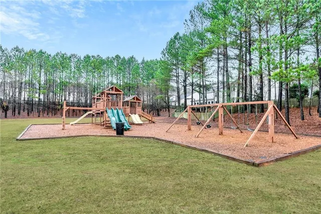 a view of a park with slide