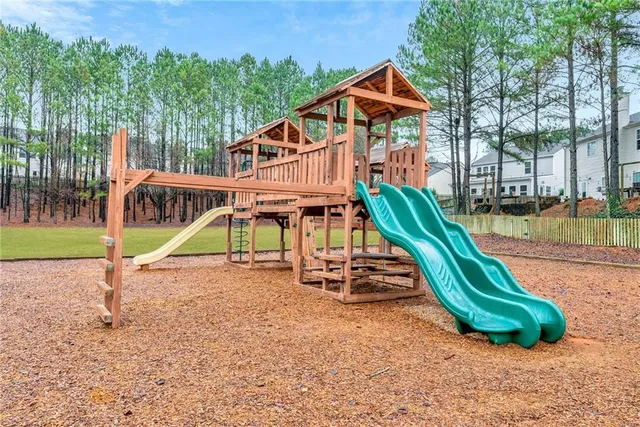 a view of a park with slide