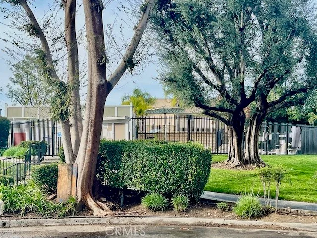 a view of a patio with table and chairs and potted plants