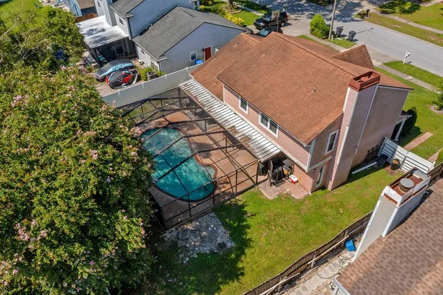 an aerial view of a house