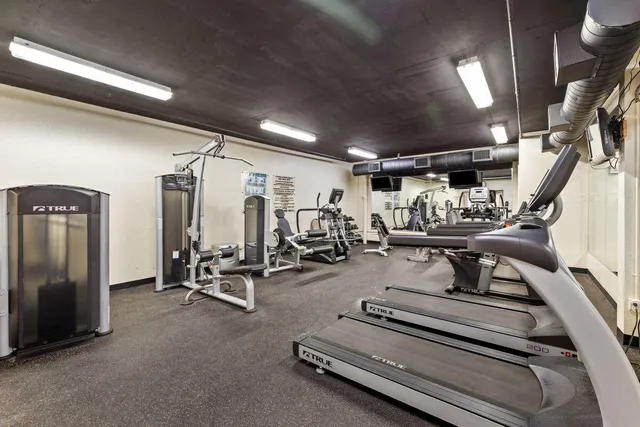 a view of a room with gym equipment
