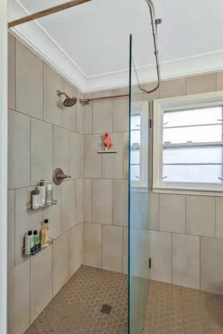 a bathroom with a shower