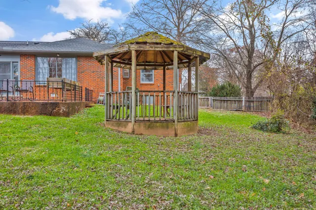 a view of a garden with a slide
