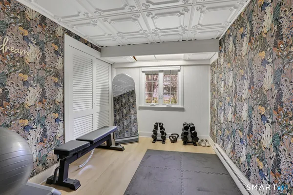a view of a room with gym equipment