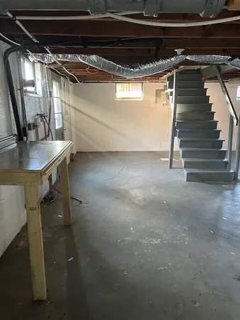 a view of a room with stairs