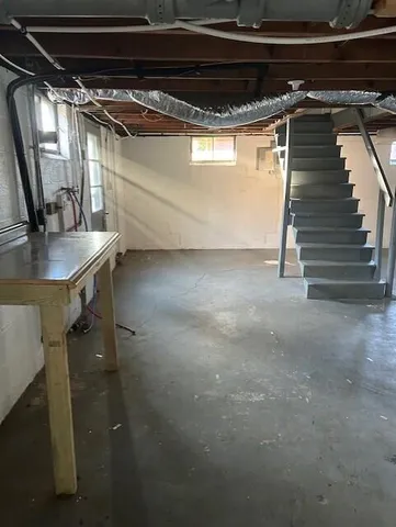 a view of a room with stairs