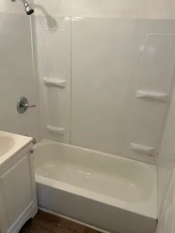 a bathroom with a bathtub