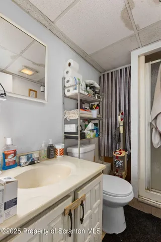 a bathroom with a sink a toilet and a shower