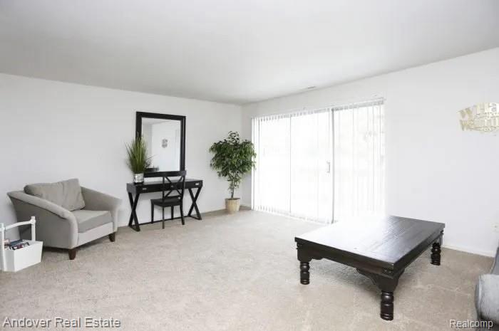 312 South Drake Road Kalamazoo, MI 49009 - Photo 3 of 21 Sliding glass doors, vertical blinds, and light-colored carpeting