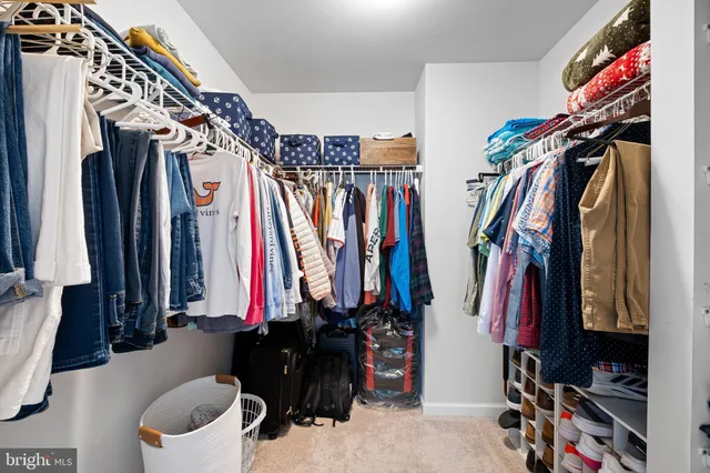 a view of walk in closet with clothes