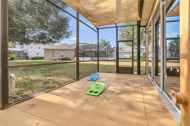 an aerial view of a house with a garden