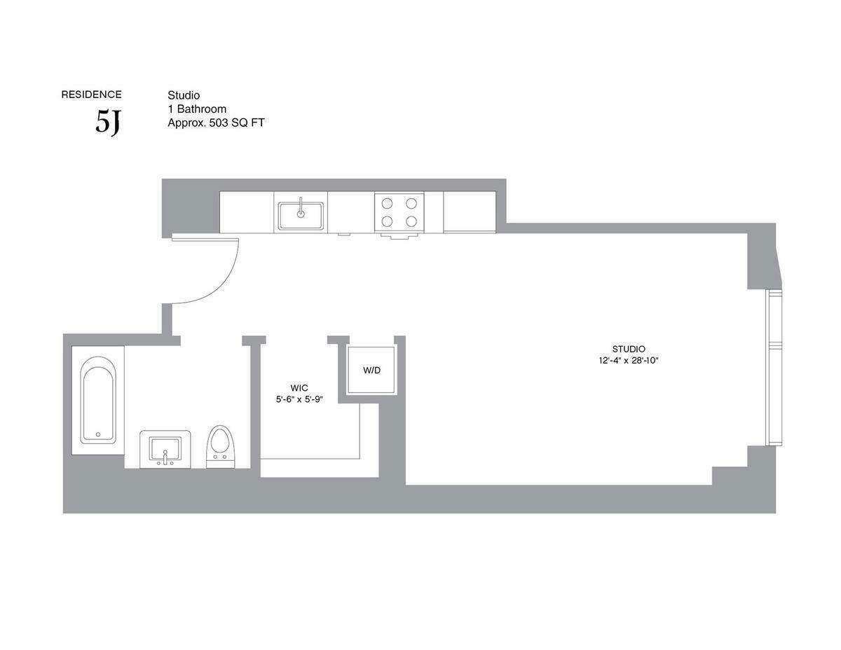 505-513 West 43rd Street, Unit 5J Manhattan, NY 10036 - Photo 17 of 17 a black and white photo of a floor plan