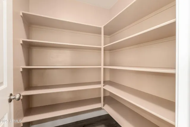 a view of walk in closet with empty racks