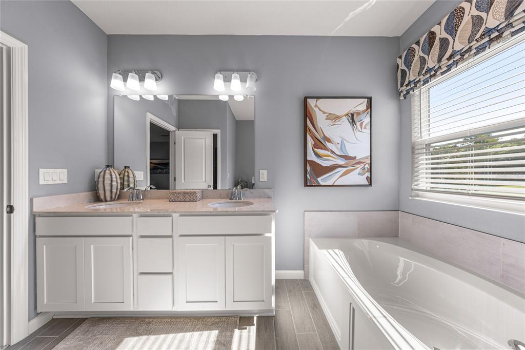 8904 Southwest 69th Terrace Ocala, FL 34476 - Photo 24 of 26 a bathroom with a sink a large mirror and a bathtub