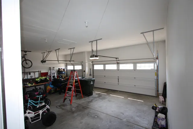 a view of a storage room with racks